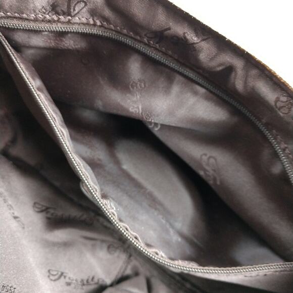 Fossil Tan Tapestry & Gold Leather Trim Satchel - Picture 10 of 12